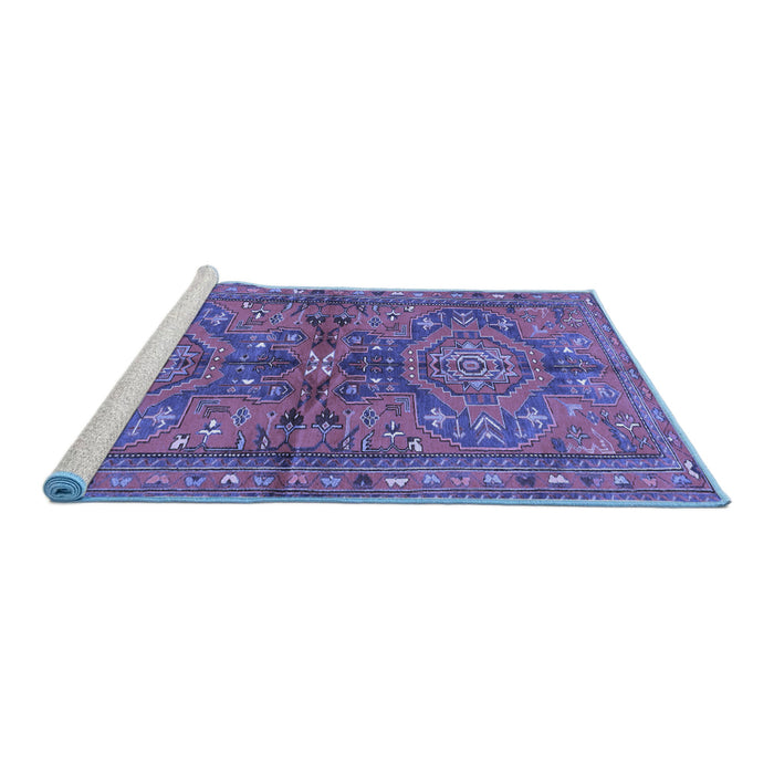 Sideview of Machine Washable Persian Blue Traditional Rug, wshtr4602blu