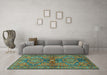 Machine Washable Persian Turquoise Traditional Area Rugs in a Living Room,, wshtr4602turq