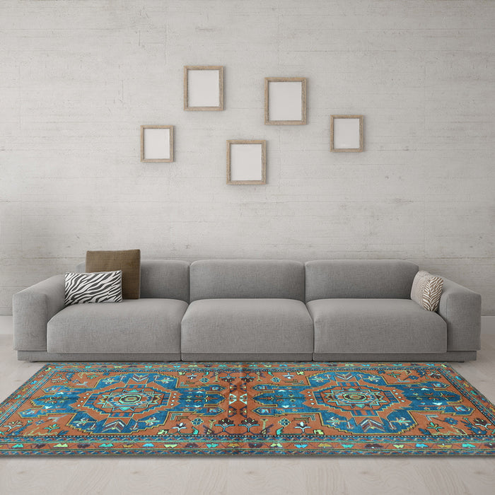 Machine Washable Persian Light Blue Traditional Rug in a Living Room, wshtr4602lblu