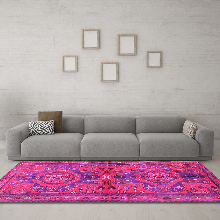 Machine Washable Persian Pink Traditional Rug in a Living Room, wshtr4602pnk