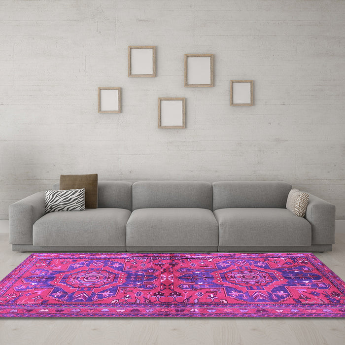 Machine Washable Persian Purple Traditional Area Rugs in a Living Room, wshtr4602pur