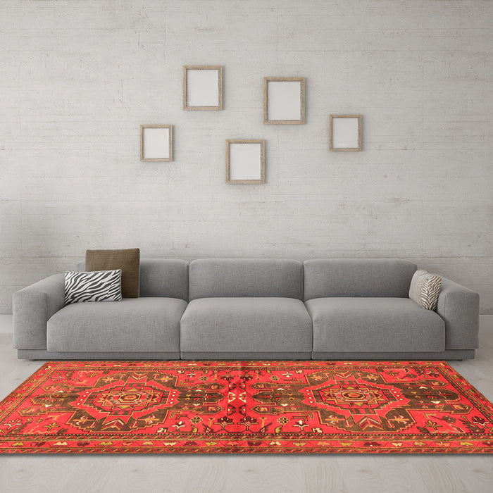 Machine Washable Persian Orange Traditional Area Rugs in a Living Room, wshtr4602org