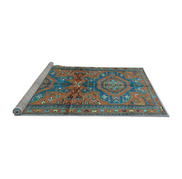 Sideview of Machine Washable Persian Light Blue Traditional Rug, wshtr4602lblu