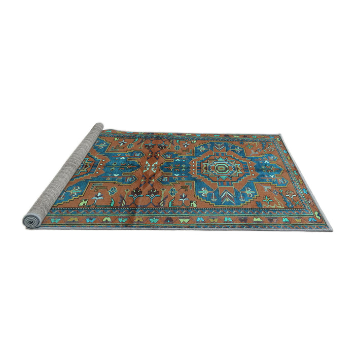 Sideview of Machine Washable Persian Light Blue Traditional Rug, wshtr4602lblu