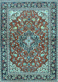 Medallion Light Blue Traditional Rug, tr4603lblu