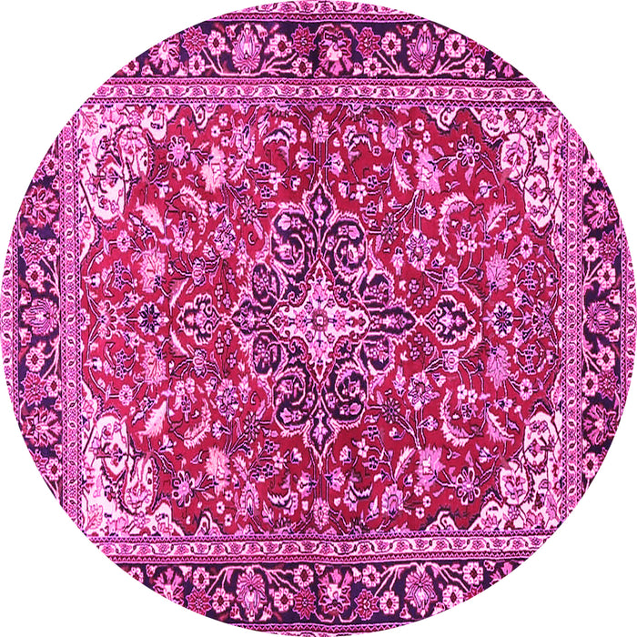 Round Machine Washable Medallion Pink Traditional Rug, wshtr4603pnk
