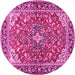 Round Machine Washable Medallion Pink Traditional Rug, wshtr4603pnk