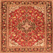 Round Machine Washable Medallion Orange Traditional Area Rugs, wshtr4603org