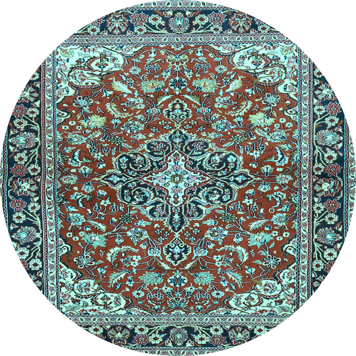 Round Machine Washable Medallion Light Blue Traditional Rug, wshtr4603lblu