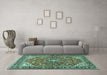 Machine Washable Medallion Turquoise Traditional Area Rugs in a Living Room,, wshtr4603turq