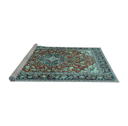 Sideview of Machine Washable Medallion Light Blue Traditional Rug, wshtr4603lblu