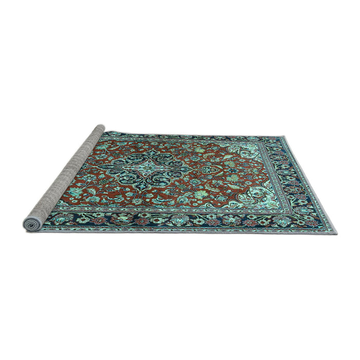 Sideview of Machine Washable Medallion Light Blue Traditional Rug, wshtr4603lblu