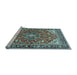 Sideview of Machine Washable Medallion Light Blue Traditional Rug, wshtr4603lblu