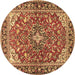 Round Machine Washable Medallion Brown Traditional Rug, wshtr4603brn