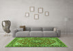 Machine Washable Medallion Green Traditional Area Rugs in a Living Room,, wshtr4603grn