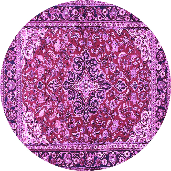 Round Machine Washable Medallion Purple Traditional Area Rugs, wshtr4603pur