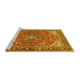 Sideview of Machine Washable Medallion Yellow Traditional Rug, wshtr4603yw