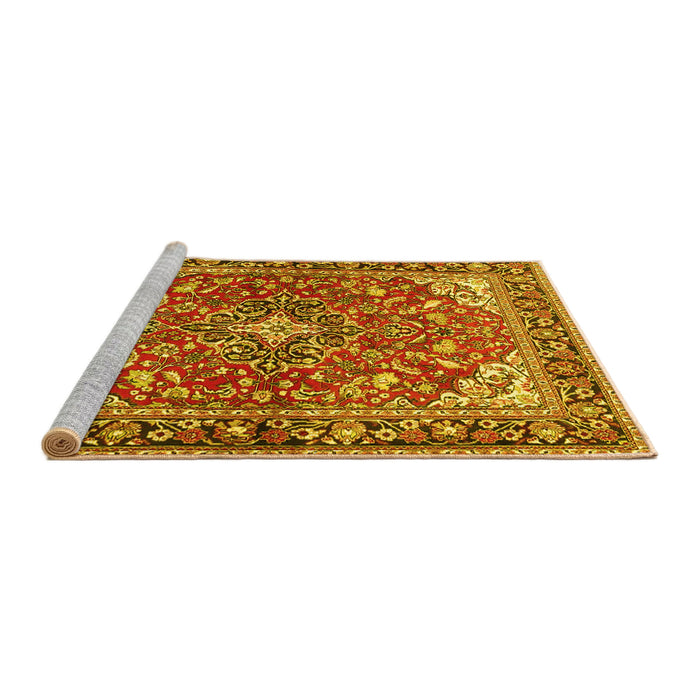 Sideview of Machine Washable Medallion Yellow Traditional Rug, wshtr4603yw