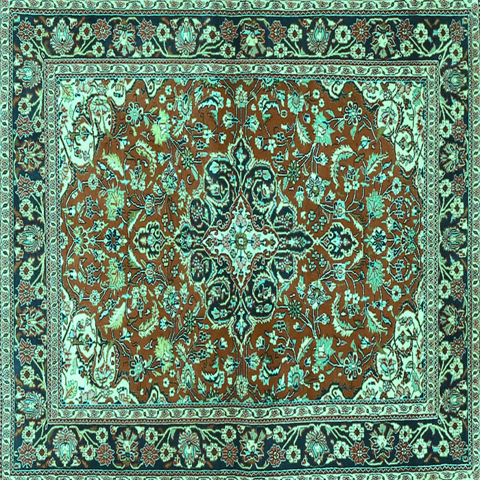Square Machine Washable Medallion Turquoise Traditional Area Rugs, wshtr4603turq