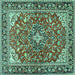 Square Machine Washable Medallion Turquoise Traditional Area Rugs, wshtr4603turq