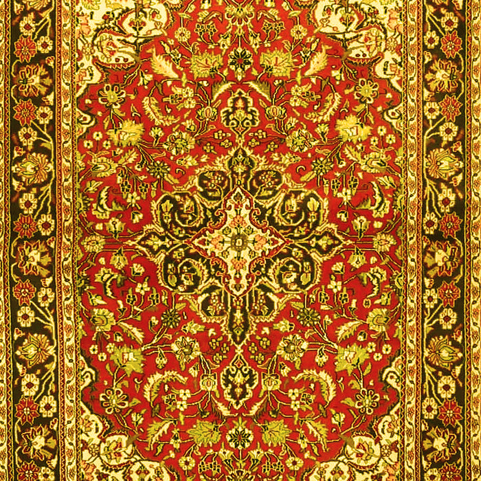 Machine Washable Medallion Yellow Traditional Rug, wshtr4603yw