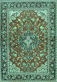 Medallion Turquoise Traditional Rug, tr4603turq