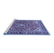 Sideview of Machine Washable Medallion Blue Traditional Rug, wshtr4603blu