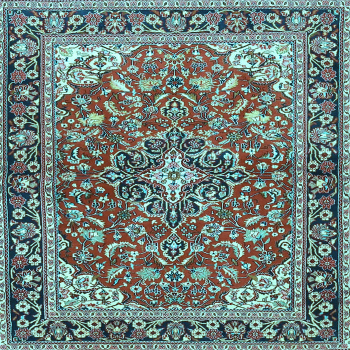 Square Machine Washable Medallion Light Blue Traditional Rug, wshtr4603lblu