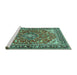 Sideview of Machine Washable Medallion Turquoise Traditional Area Rugs, wshtr4603turq