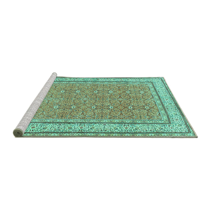Sideview of Machine Washable Oriental Turquoise Traditional Area Rugs, wshtr4604turq