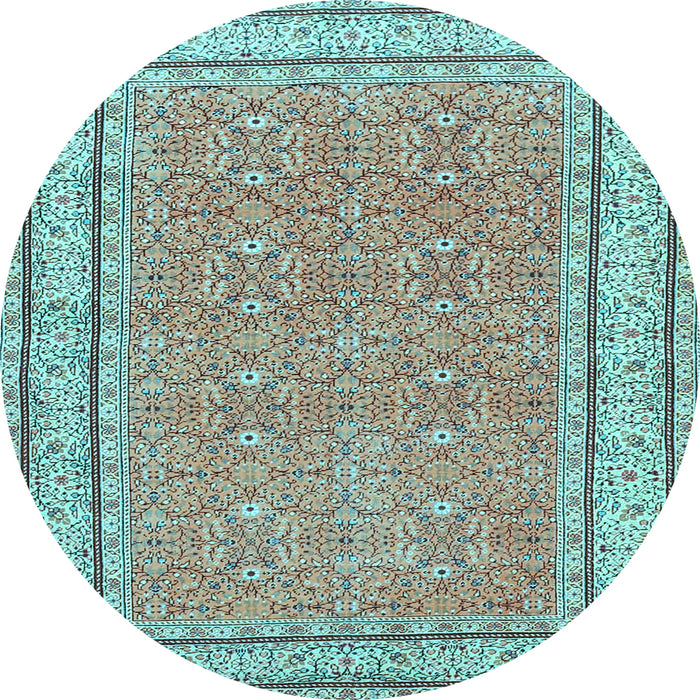 Round Machine Washable Oriental Light Blue Traditional Rug, wshtr4604lblu