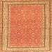 Round Machine Washable Oriental Orange Traditional Area Rugs, wshtr4604org