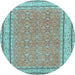 Round Oriental Light Blue Traditional Rug, tr4604lblu