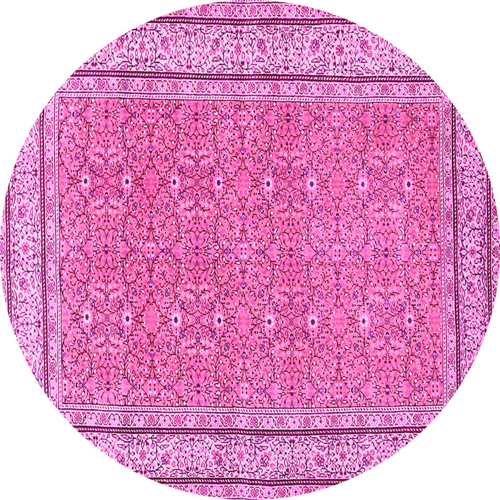 Round Oriental Pink Traditional Rug, tr4604pnk