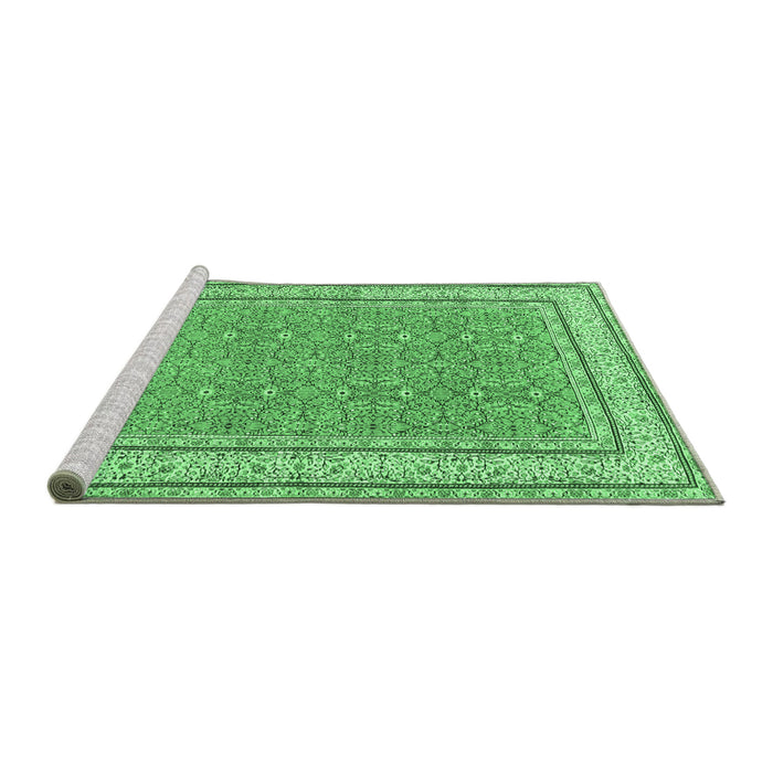 Sideview of Machine Washable Oriental Emerald Green Traditional Area Rugs, wshtr4604emgrn