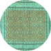 Round Machine Washable Oriental Turquoise Traditional Area Rugs, wshtr4604turq