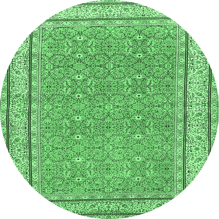 Round Machine Washable Oriental Emerald Green Traditional Area Rugs, wshtr4604emgrn