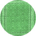 Round Machine Washable Oriental Emerald Green Traditional Area Rugs, wshtr4604emgrn