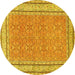 Round Oriental Yellow Traditional Rug, tr4604yw