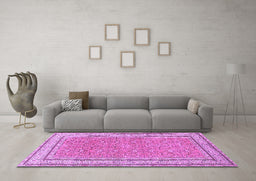 Machine Washable Oriental Purple Traditional Area Rugs in a Living Room, wshtr4604pur