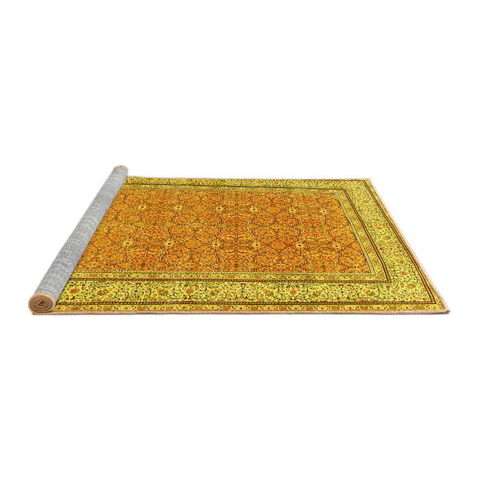 Sideview of Machine Washable Oriental Yellow Traditional Rug, wshtr4604yw