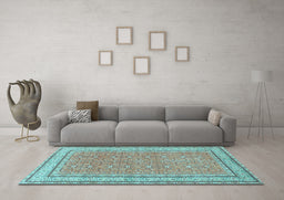 Machine Washable Oriental Light Blue Traditional Rug in a Living Room, wshtr4604lblu