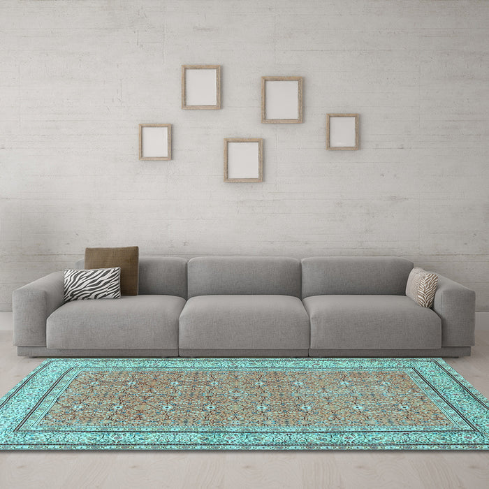 Machine Washable Oriental Light Blue Traditional Rug in a Living Room, wshtr4604lblu