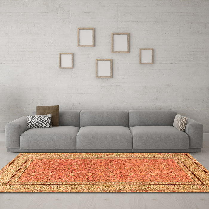 Machine Washable Oriental Orange Traditional Area Rugs in a Living Room, wshtr4604org