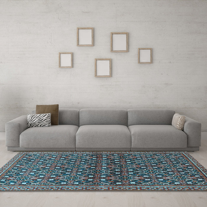 Machine Washable Persian Light Blue Traditional Rug in a Living Room, wshtr4605lblu