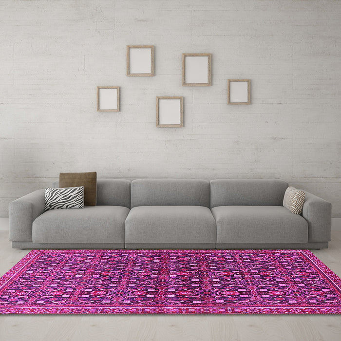 Machine Washable Persian Pink Traditional Rug in a Living Room, wshtr4605pnk