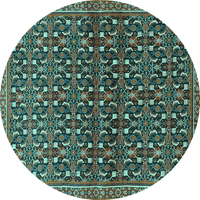 Round Machine Washable Persian Turquoise Traditional Area Rugs, wshtr4605turq