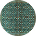 Round Machine Washable Persian Turquoise Traditional Area Rugs, wshtr4605turq