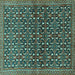 Square Machine Washable Persian Turquoise Traditional Area Rugs, wshtr4605turq