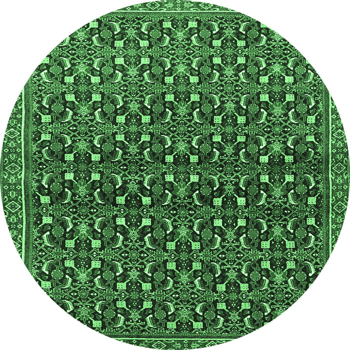 Round Machine Washable Persian Emerald Green Traditional Area Rugs, wshtr4605emgrn